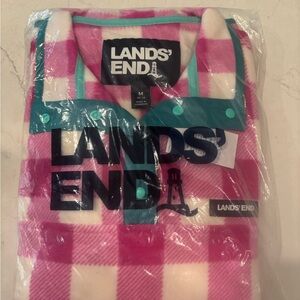 Lands' End Vibrant Pink Checkered Fleece Jacket